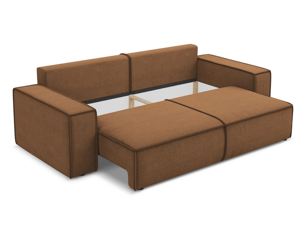 3-SITZER SOFA mit Schlaffunktion Strukturstoff Stoff Orange - Terra cotta/Schwarz, Kunststoff/Textil (255/85/105cm) - Makamii