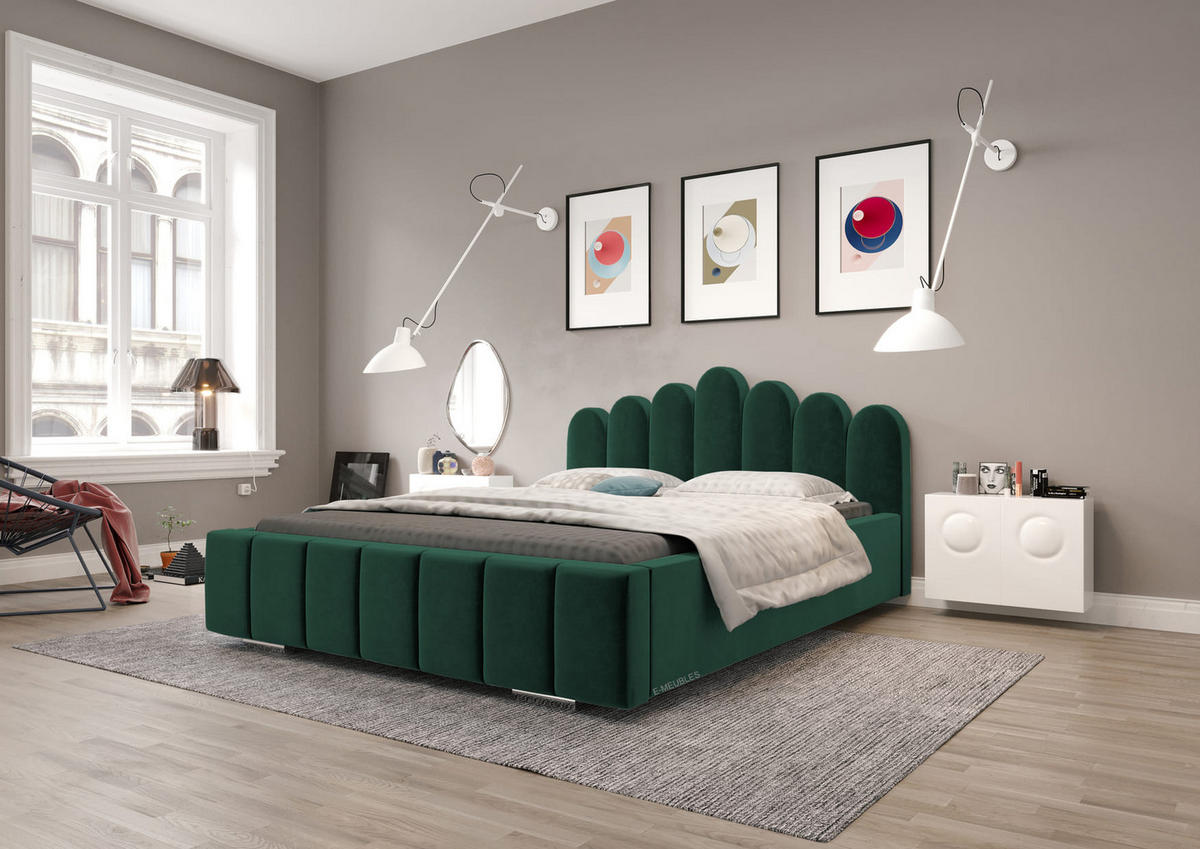 POLSTERBETT Bett 03 - 160x200 - Bottle Green - Dunkelgrün, Holz/Textil (160/200cm) - Möblo