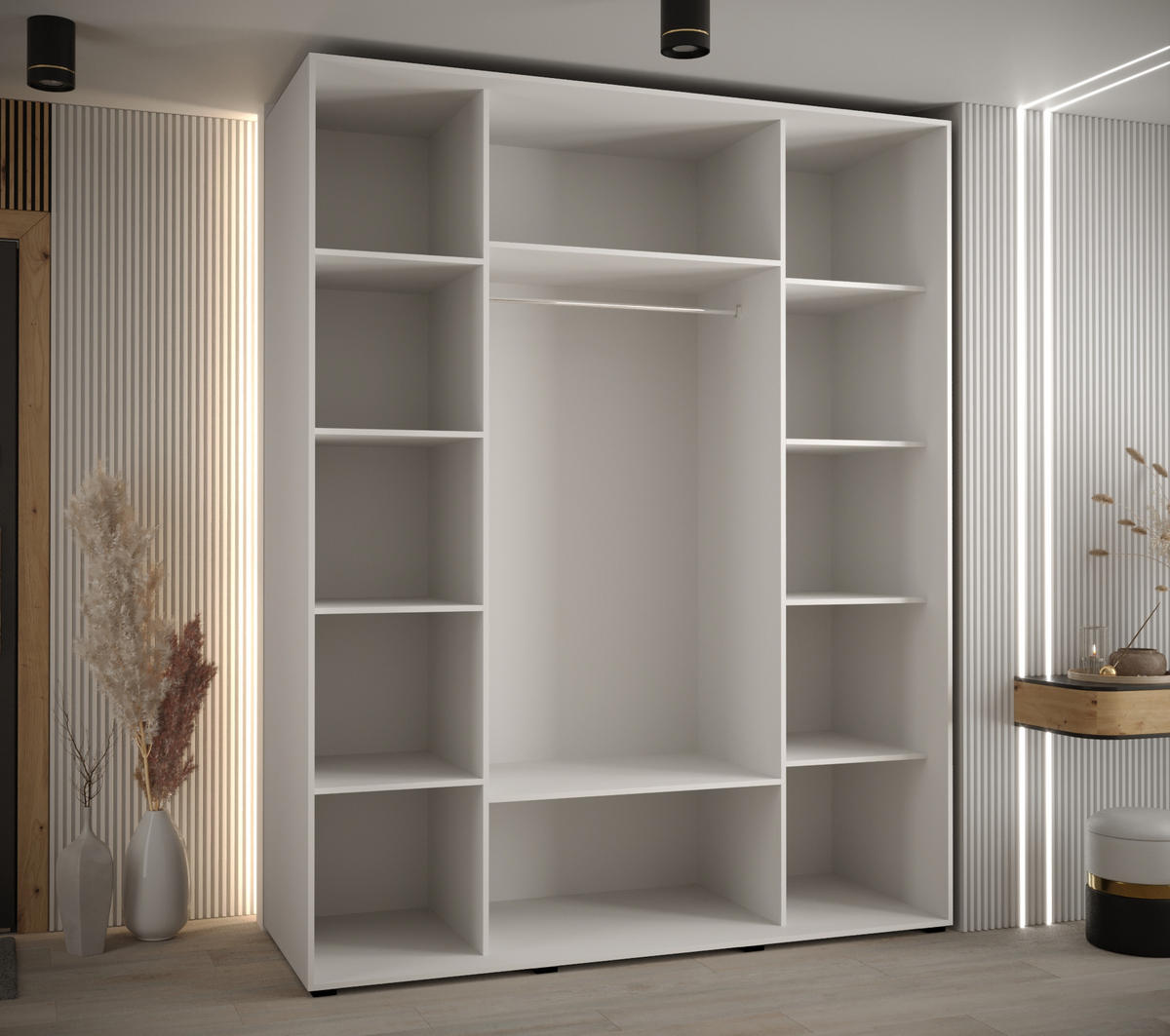 SCHWEBETÜRENSCHRANK 235,2/190/60 3-türig - Goldfarben/Schwarz, Holz/Metall (190/235/60cm) - Abiks Möbel