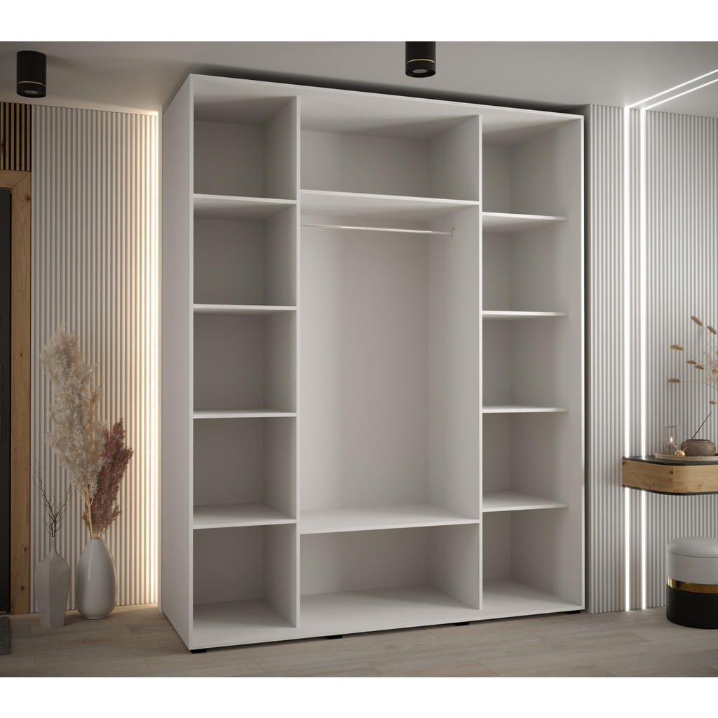 Thumbnail - Abiks Möbel Schwebetürenschrank, Weiß, Schwarz, Silber, Metall, Nachbildung, 10 Fächer, 190x235x60 cm, Schlafzimmer, Kle...