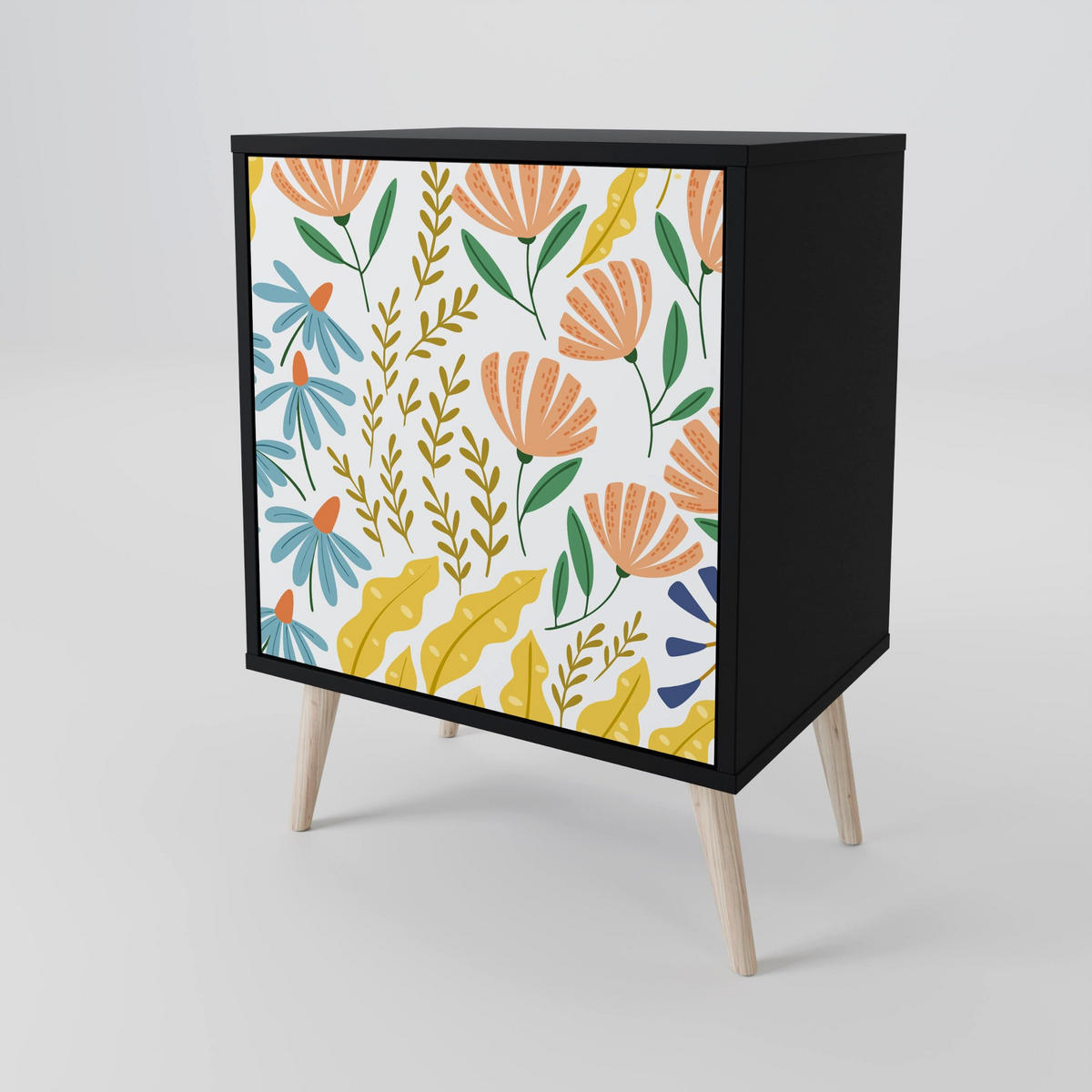 SIDEBOARD HELLO SPRING, Schwarz, 57,5x42x72,5 cm, Schwarze Metallfüße - Multicolor/Schwarz, Holzwerkstoff/Metall (57.5/72.5/42cm) - SpaceRebels