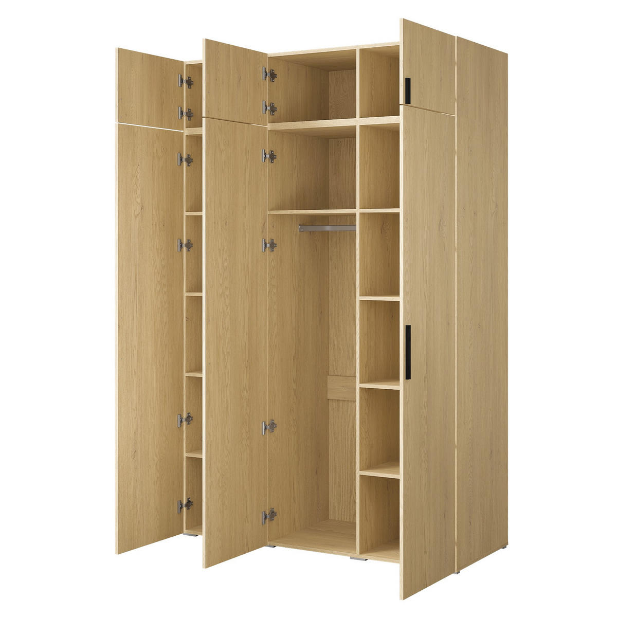 DREHTÜRENSCHRANK mit Aufsatz Napoli 3D 150 Eiche Cremona (schwarzer oder goldener Griff) - Eichefarben/Silberfarben, Holzwerkstoff/Kunststoff (150/35/60cm) - mzm24