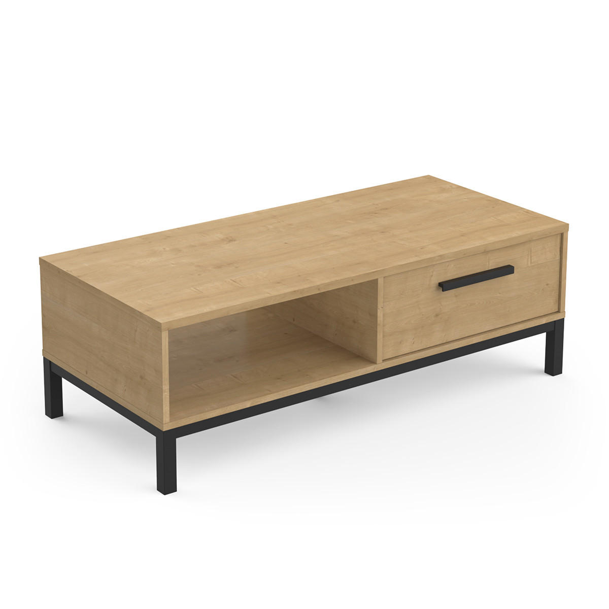 COUCHTISCH 1 Schublade und 1 Nische Dekor Eiche Hamilton und Schwarz - L110,4 cm - Apfelbaumfarben, Holzwerkstoff (110.4/50/36.9cm) - Calicosy
