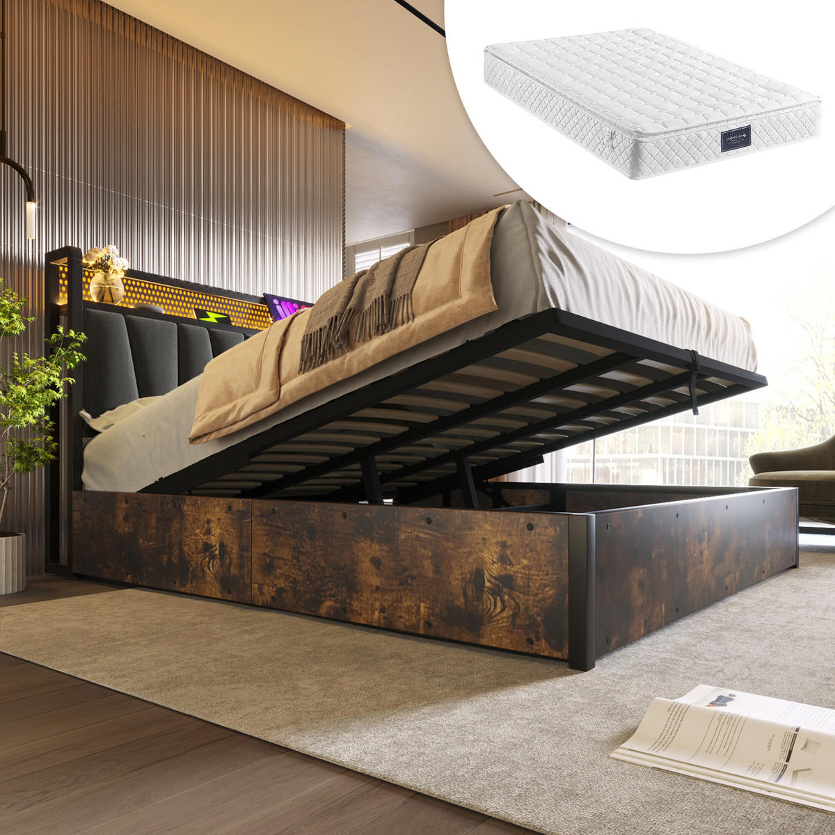 DOPPELBETT Braun 222/146 cm - Braun, Holz/Metall (140/200cm) - Urban Meuble