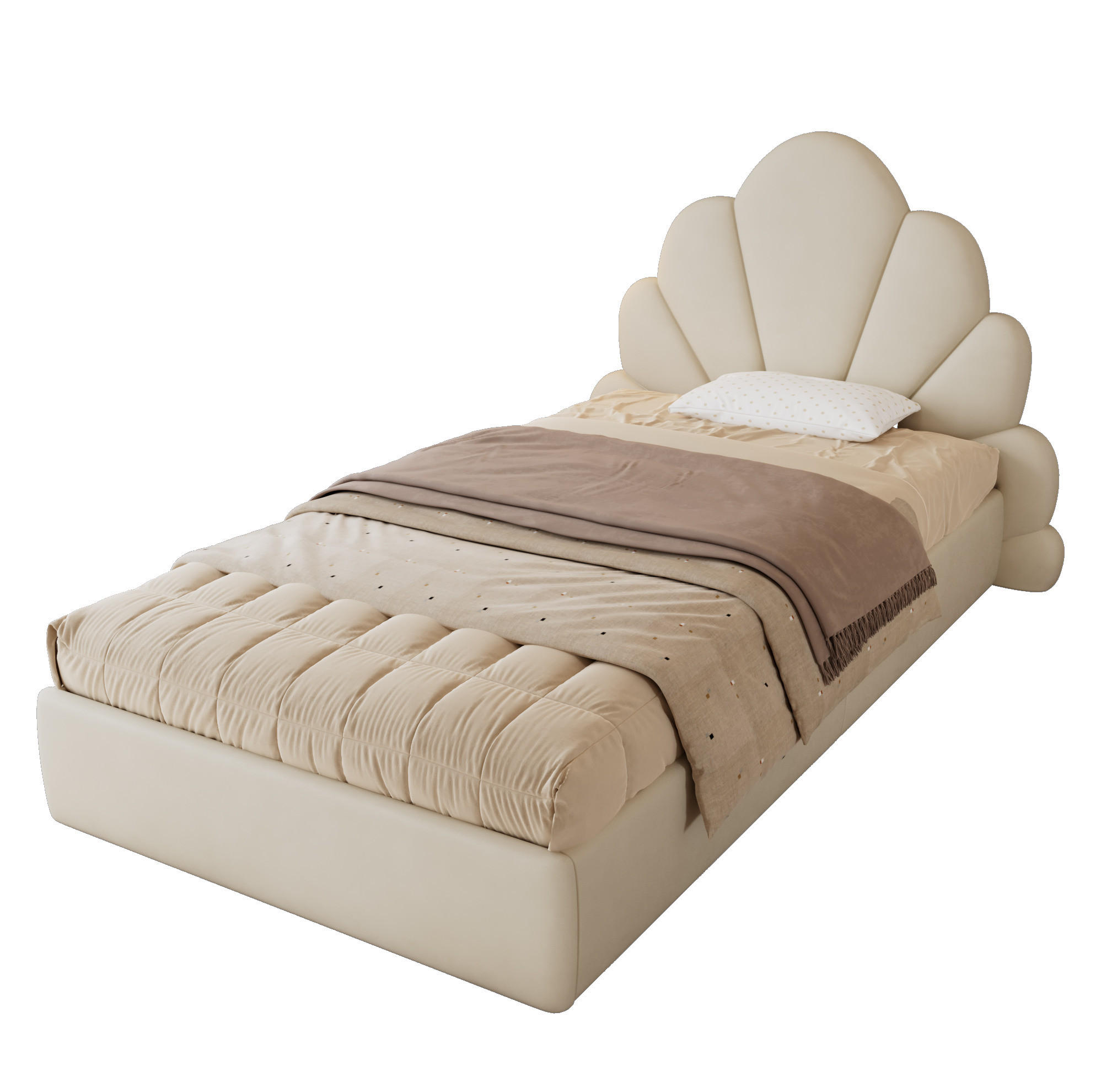 POLSTERBETT 90/200 cm mit Blütenkopfteil, Lattenrost und Samtbezug, Beige - Beige, Textil (90/200cm) - Redom