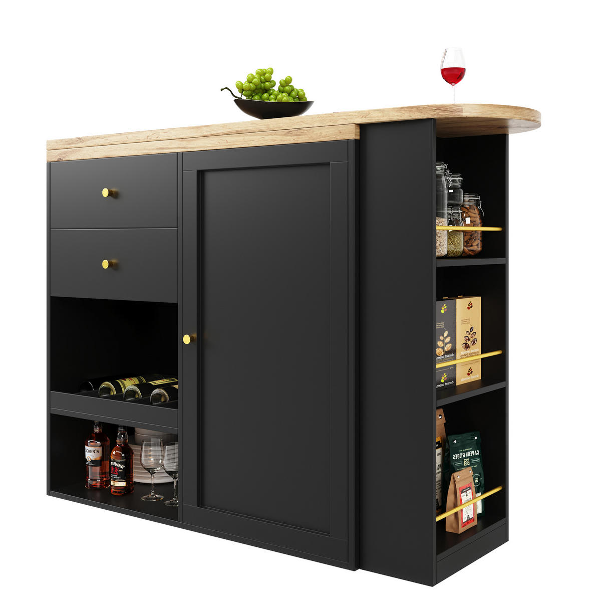 BARTISCH 138/39/104 cm in Schwarz mit drehbarem Regal und Stauraum - Schwarz, Holzwerkstoff (39/105/102cm) - BEAOK