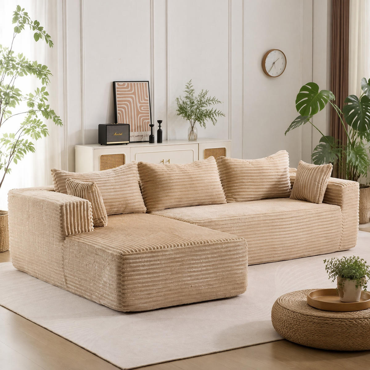 SOFA L-Form 2-tlg. Cord Beige - Beige, Kunststoff (179/279cm) - Meubliv