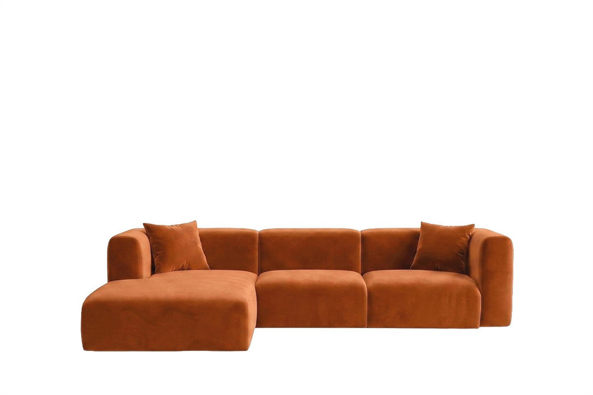 ECKSOFA L-Form, Velvet-Stoff Bluvel, Zimtfarbe, Links, GRETA - Orange, Holz (318/179cm) - Kaiser Möbel