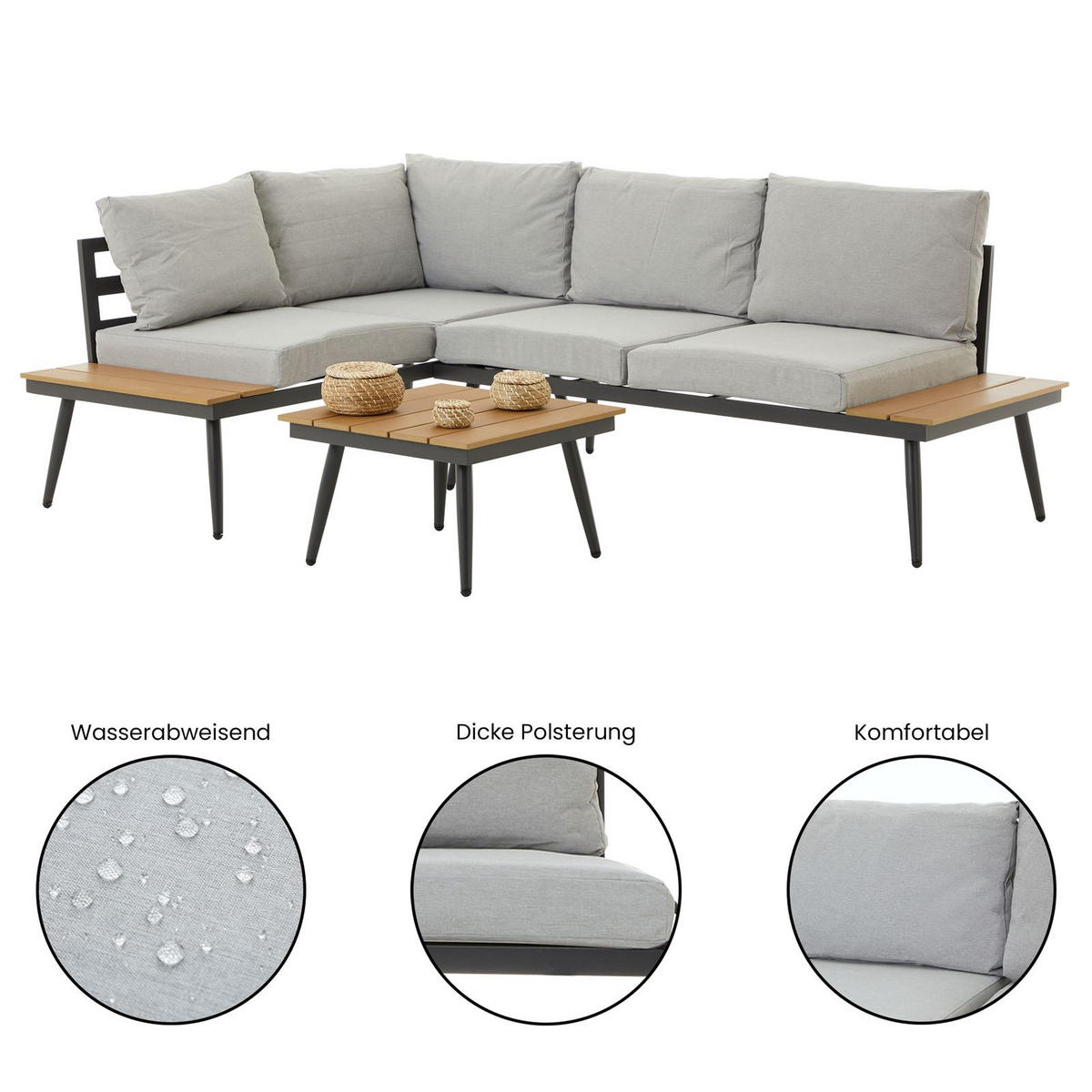 GARTENMÖBEL-SET PAROS - Braun/Grau, Metall - CARO-Möbel