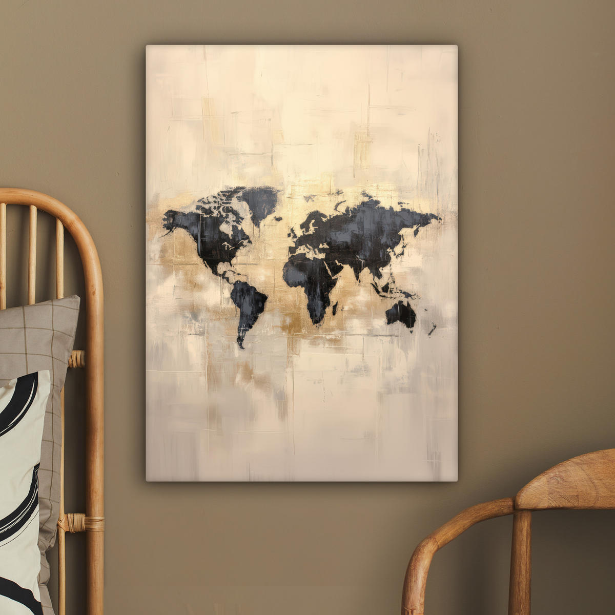 LEINWANDBILD Weltkarte - Gold - Schwarz - Abstrakt 60x80 cm - Kupferfarben, Textil (60/80cm) - MuchoWow