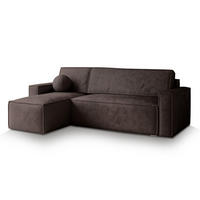 ECKSOFA RAVELO M Braun Velours-Stoff mit Schlaffunktion - Braun, Holz (240/140cm) - MASSENO