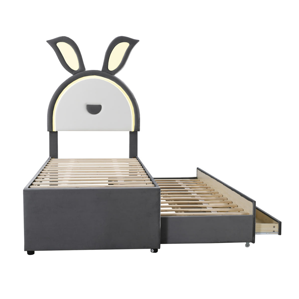 KINDERBETT 90/200 cm grau mit Ausziehbett und LED-Beleuchtung - Grau, Textil (90/200cm) - OKWISH