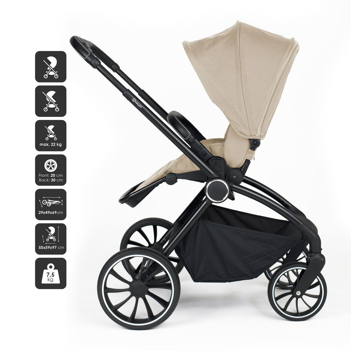 KOMBIKINDERWAGEN Harmony 3in1, beige - Beige, Metall (59/97cm) - BabyGo