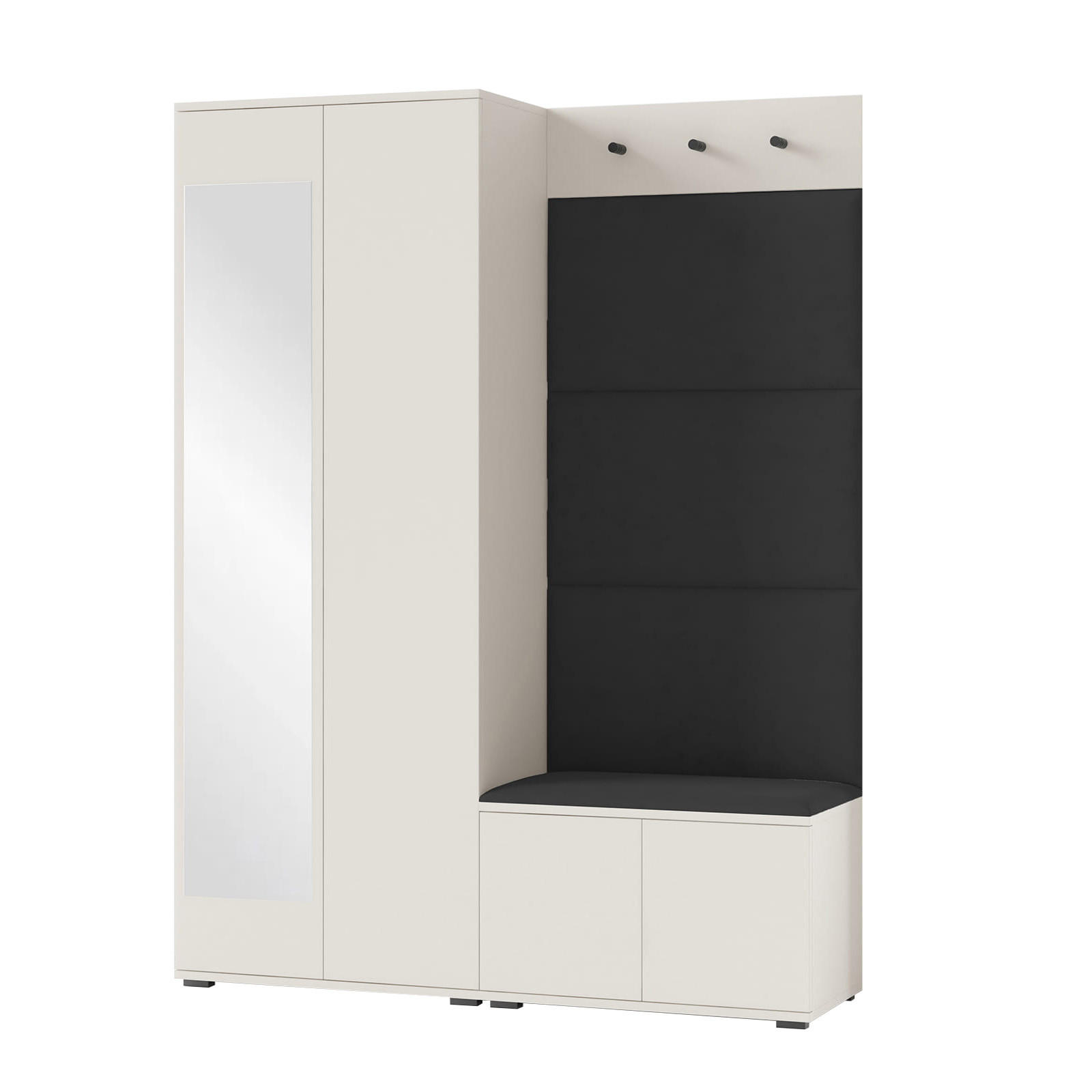 GARDEROBE Napoli 3 Kleiderschrank mit Polsterpaneelen Schwarz - Beige/Schwarz, Holzwerkstoff (140/189/40cm) - Jerpax