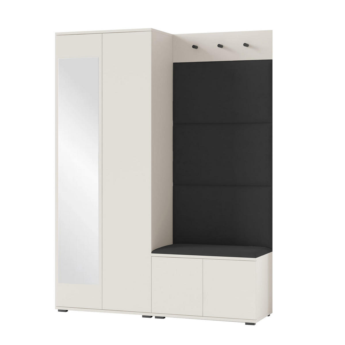 GARDEROBE Napoli 3 Kleiderschrank mit Polsterpaneelen Schwarz - Beige/Schwarz, Holzwerkstoff (140/189/40cm) - Jerpax