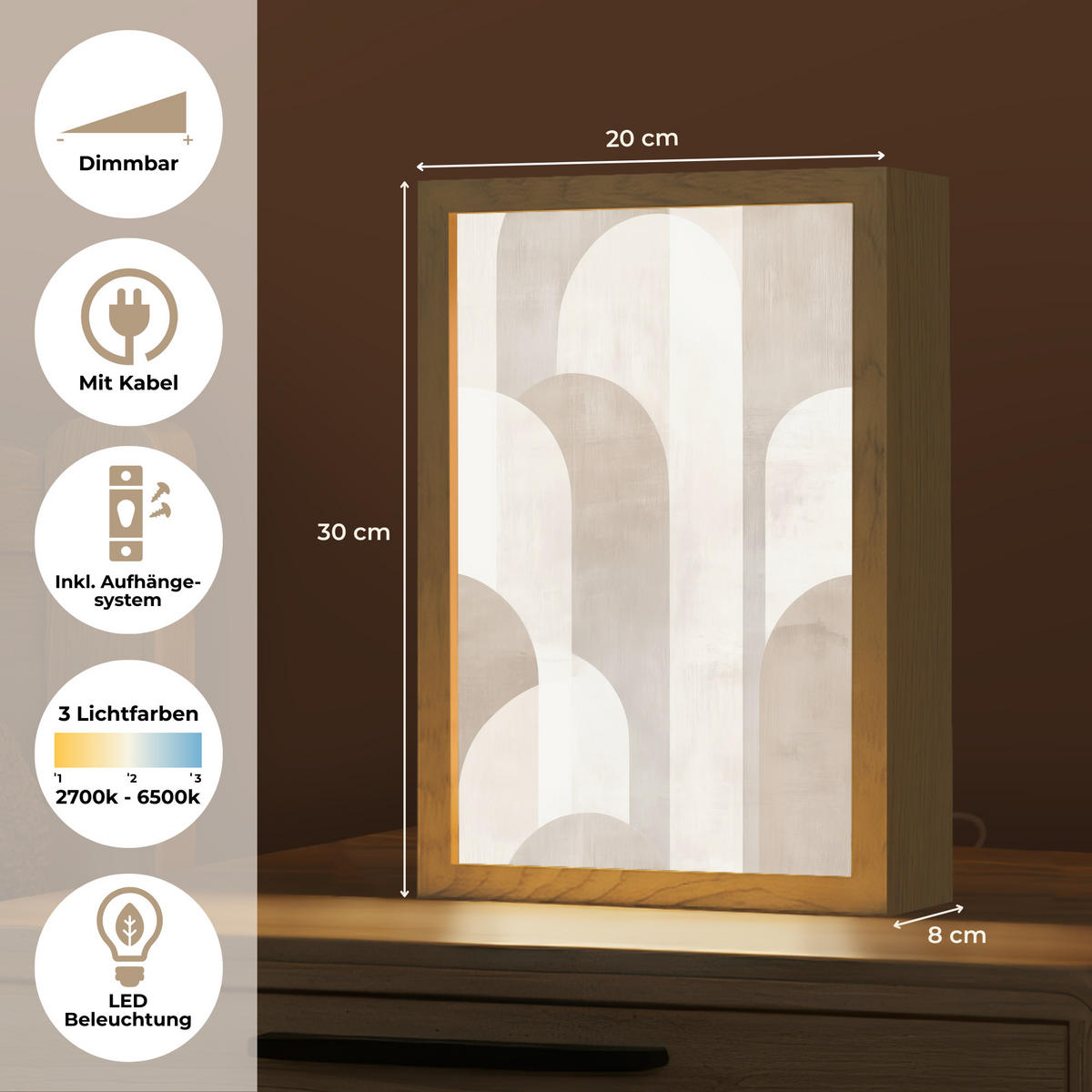 STOLNÍ LAMPA Abstraktní oblouky - Moderní - Béžová 20x30 cm - barva koloniálního buku, kompozitní dřevo (8/20/30cm) - OnlyWow