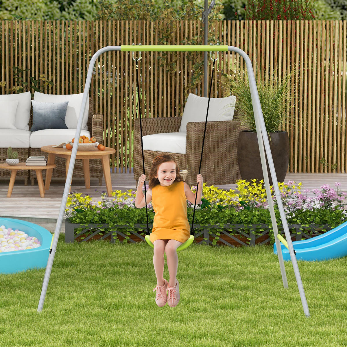 SCHAUKEL DE-17963 2-in-1 mit Baby- & Kinderschaukel Grün - Grün, Metall (160/182/180cm) - ComfortXL