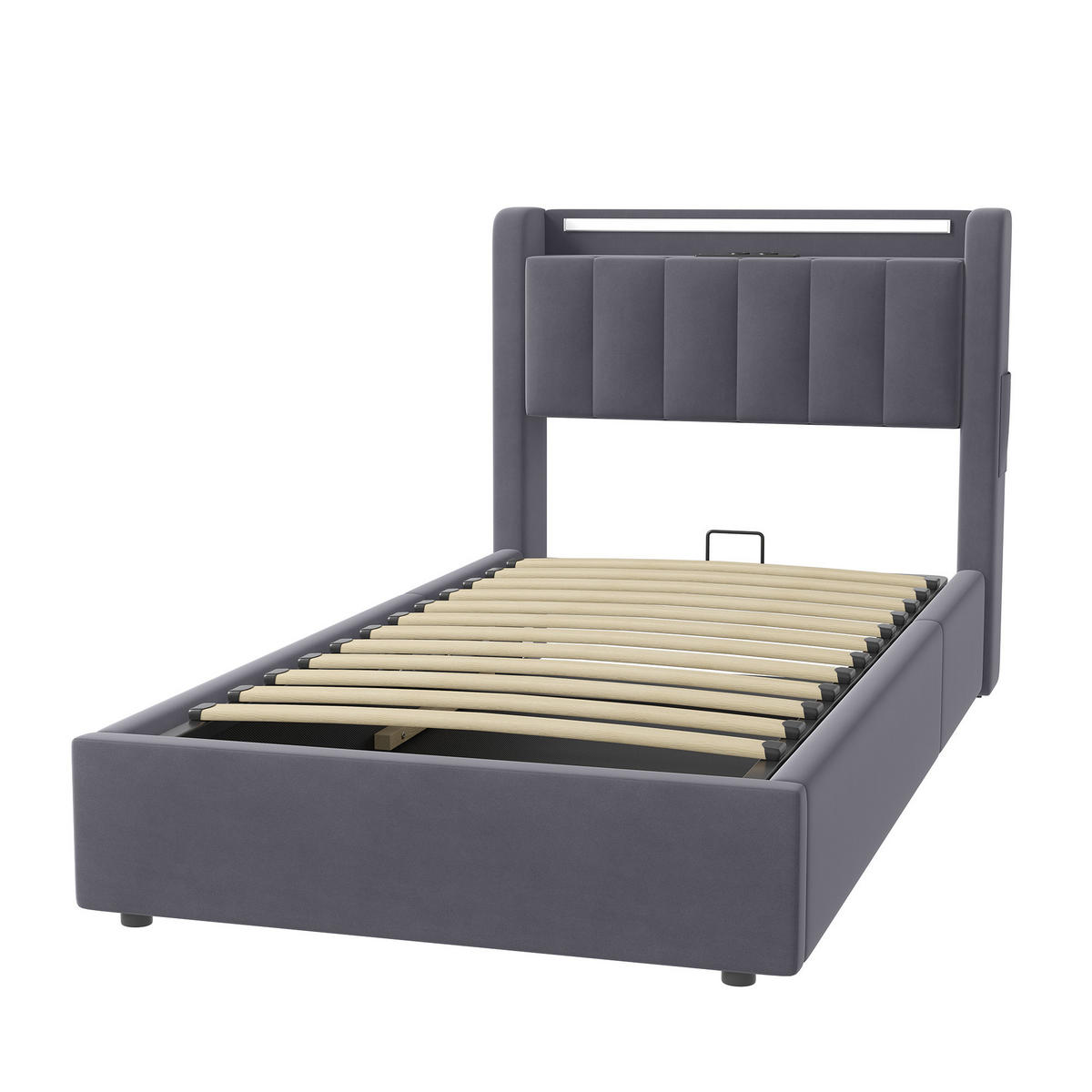 POLSTERBETT 90/190 cm in Dunkelgrau Samt mit Bettkasten und gepolstertes Kopfteil - Dunkelgrau, Holzwerkstoff/Textil (90/190cm) - CHICFURN