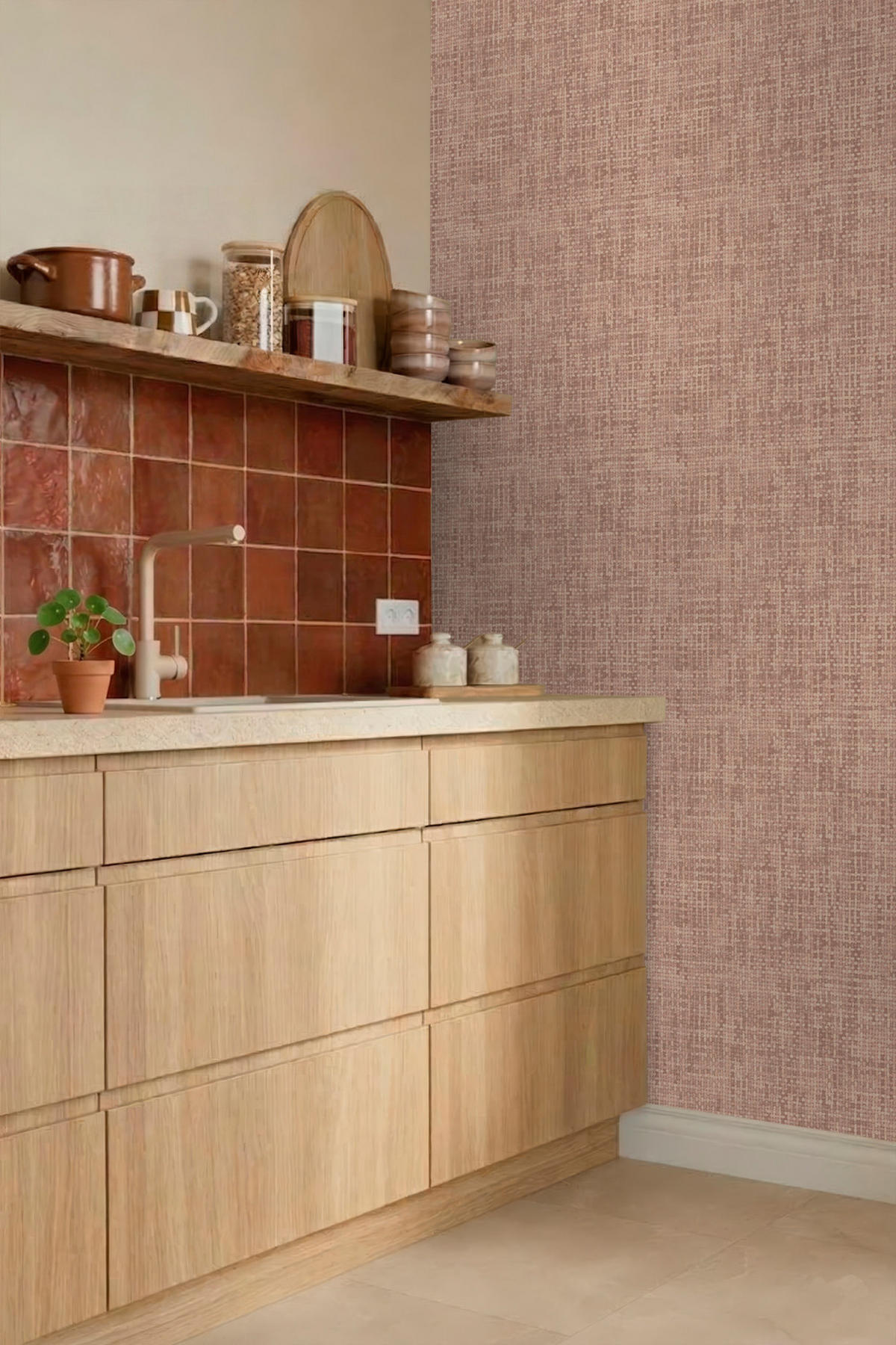 TAPETE Leinen-Optik 50 x 900 cm - Pink, Papier (50/900cm) - Origin Wallcoverings