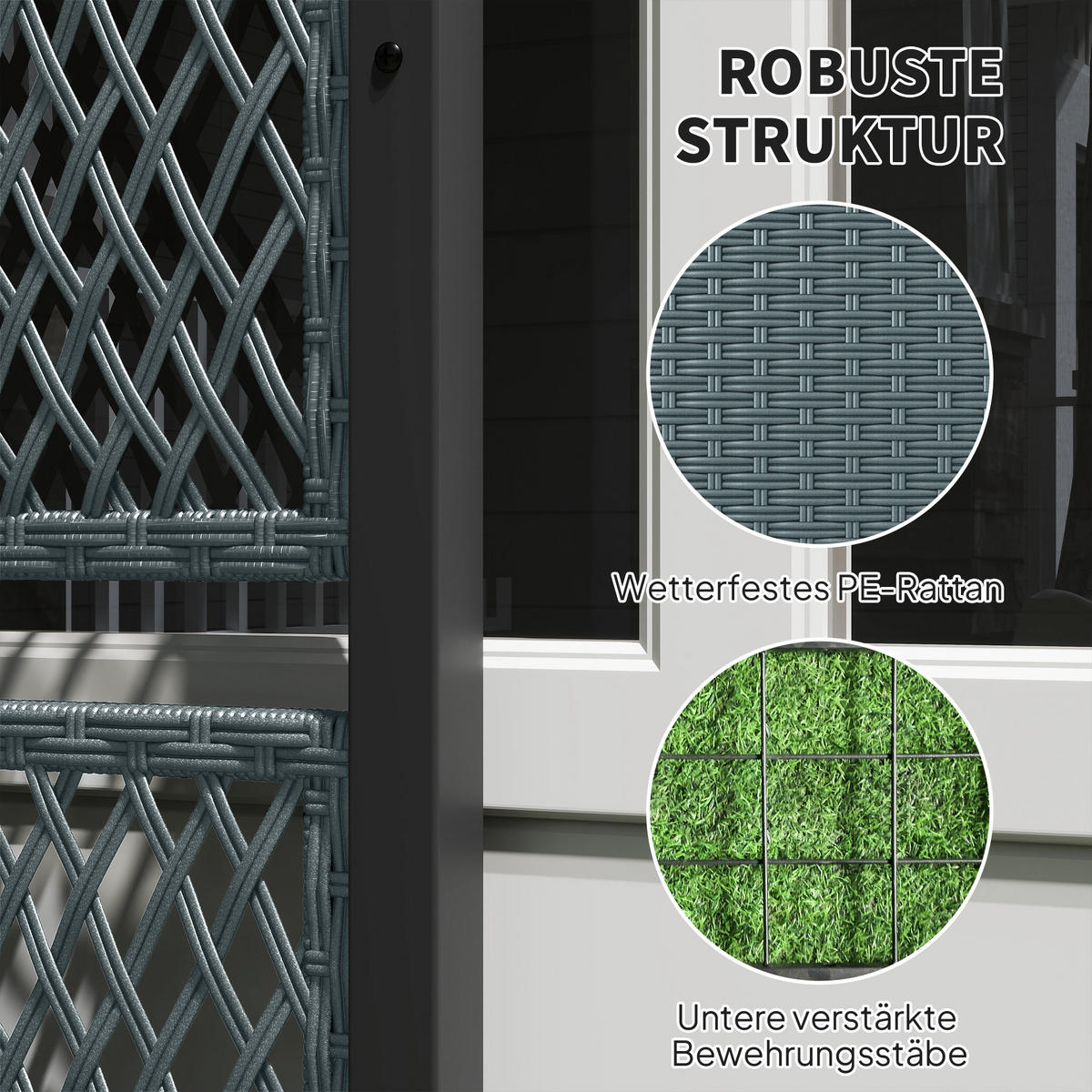 HOCHBEET mit Rankgitter in Rattan-Optik Pflanzkasten Blumenkasten mit Rankhilfe - Dunkelgrau, Metall (35/148/90cm) - Outsunny
