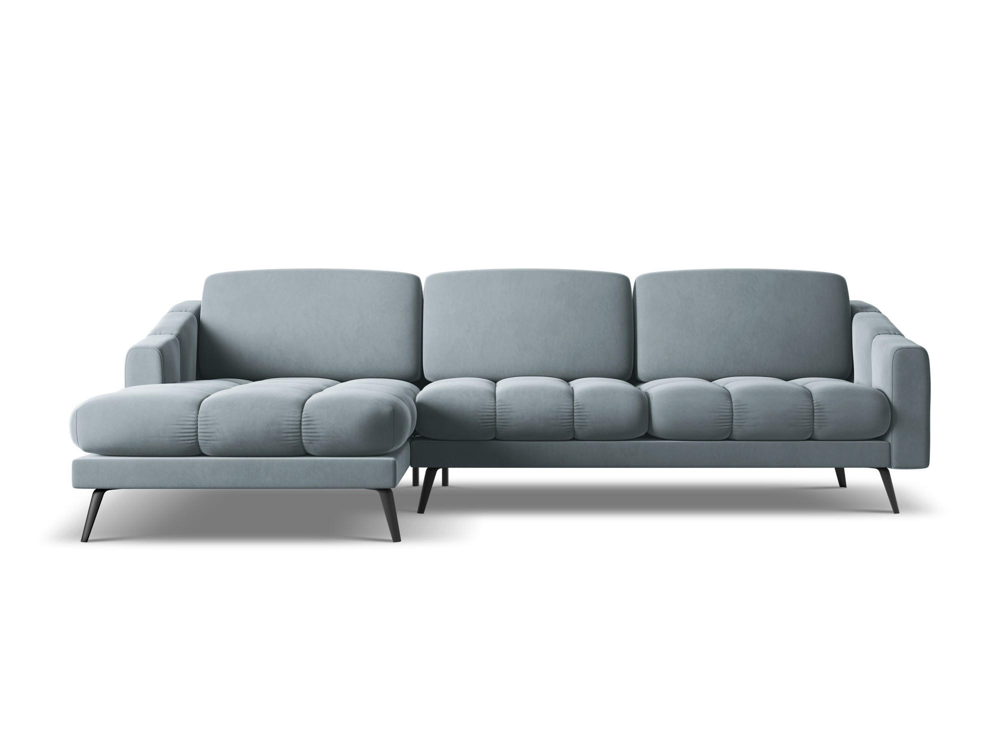 ECKSOFA Links Samt Stoff Blau - Blau/Schwarz, Textil/Metall (160/264cm) - Makamii