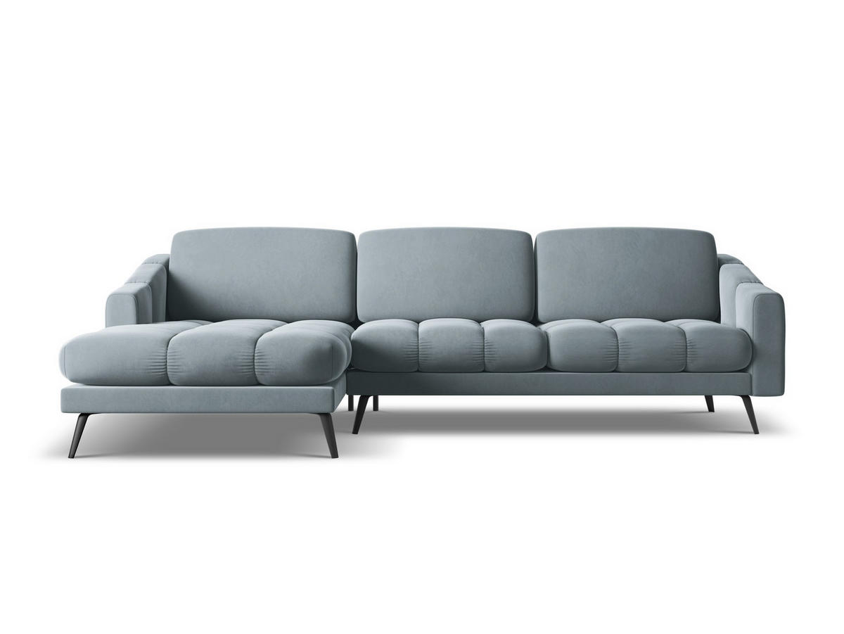 ECKSOFA Links Samt Stoff Blau - Blau/Schwarz, Textil/Metall (160/264cm) - Makamii