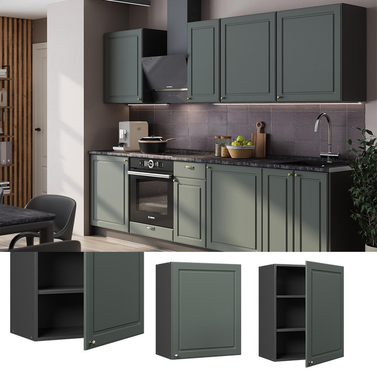HÄNGESCHRANK Fame-Line, Grün-Gold Landhaus, 60 cm - Anthrazit/Grün, Holzwerkstoff (60/72/34.1cm) - Vicco