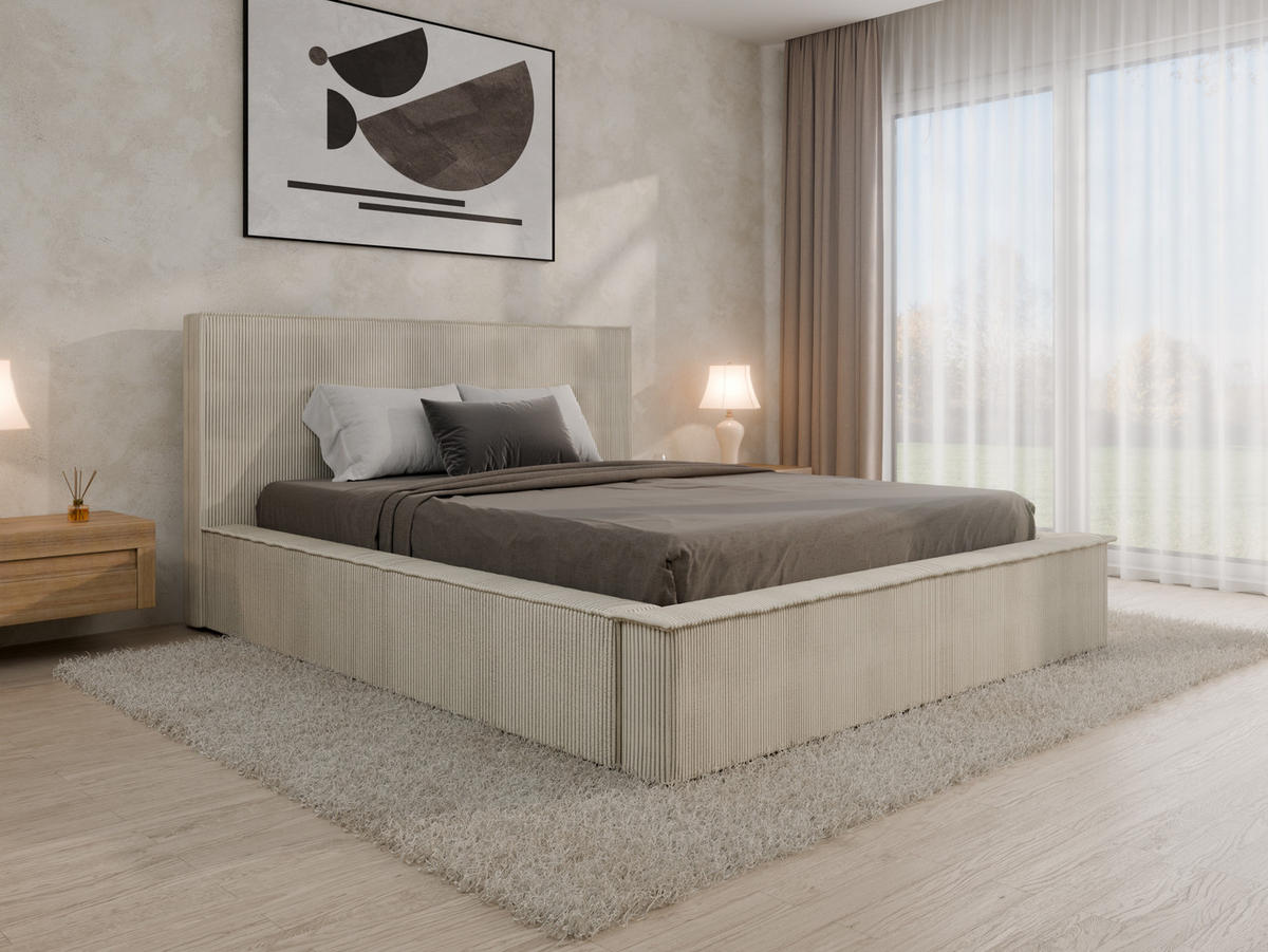 POLSTERBETT SANA 160x200cm Elegantes Polsterbett für modernen Wohnstil , ohne matratze, beige - Beige, Holz (160/200cm) - Panda Möbel