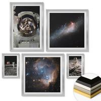 WANDBILDER 5er Set - 50x50 cm & 20x30 cm & 40x60 cm Silberner Rahmen - Astronauten landen auf dem Mond - Silberfarben, Kunststoff (40/60cm) - ArtPrintCave