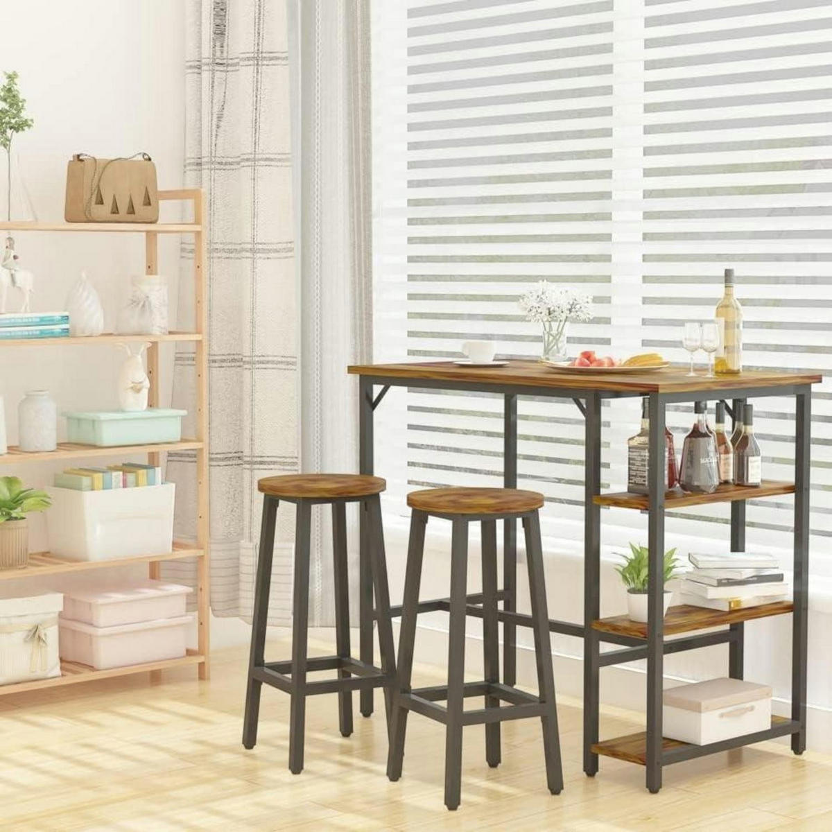BARHOCKER 4er Set Holzoptik Metallrahmen Industriestil 70 cm - Braun, Holzwerkstoff (29/70/30cm)