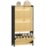 SCHUHSCHRANK Schwarz Natur MDF Bambus mit 3 Klappfächern 1 Stück - Multicolor, Holz (60/118/24cm) - PANGIVO