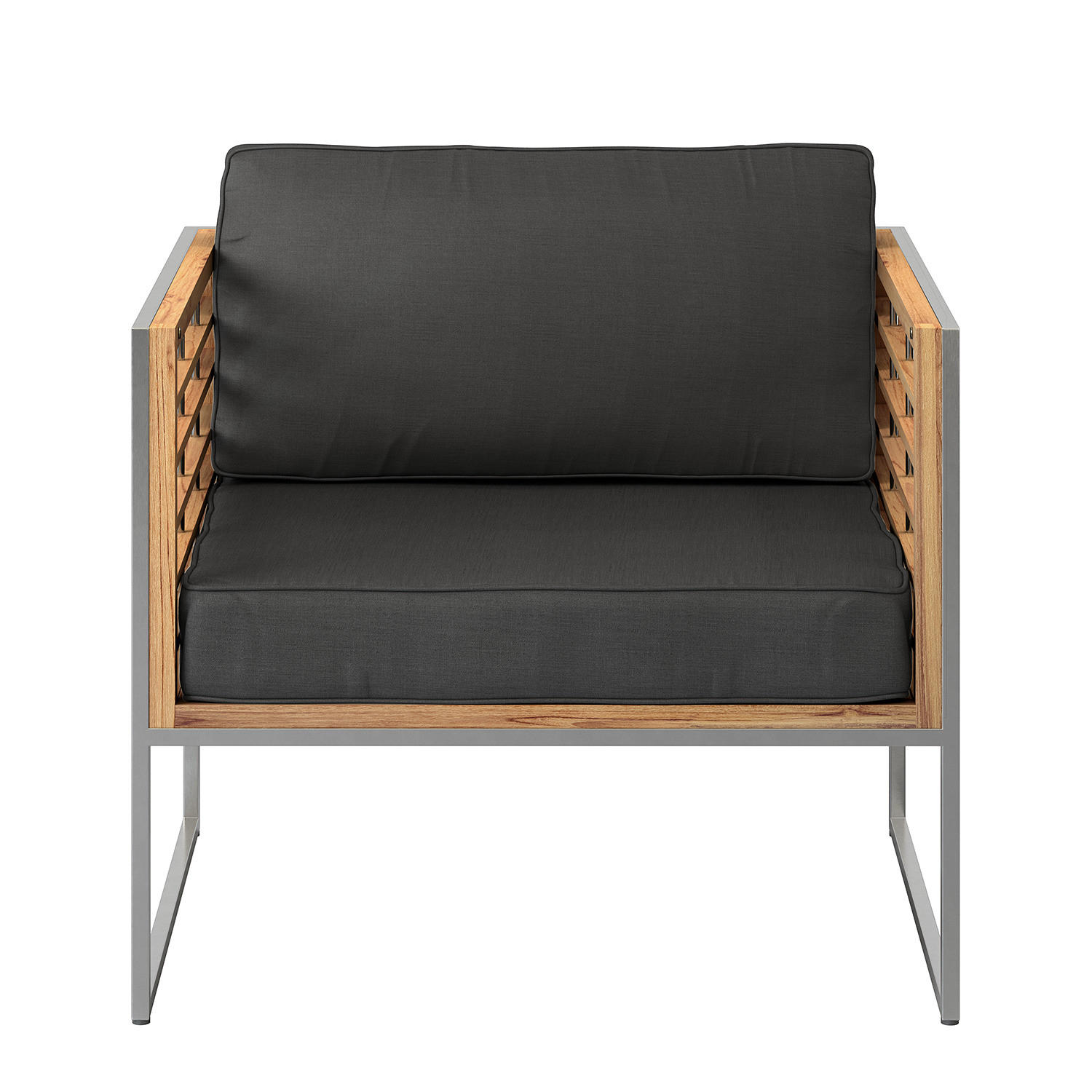 GARTENSESSEL - Webstoff / Teak massiv - Anthrazit, Holz/Textil (83/74/70cm) - home24