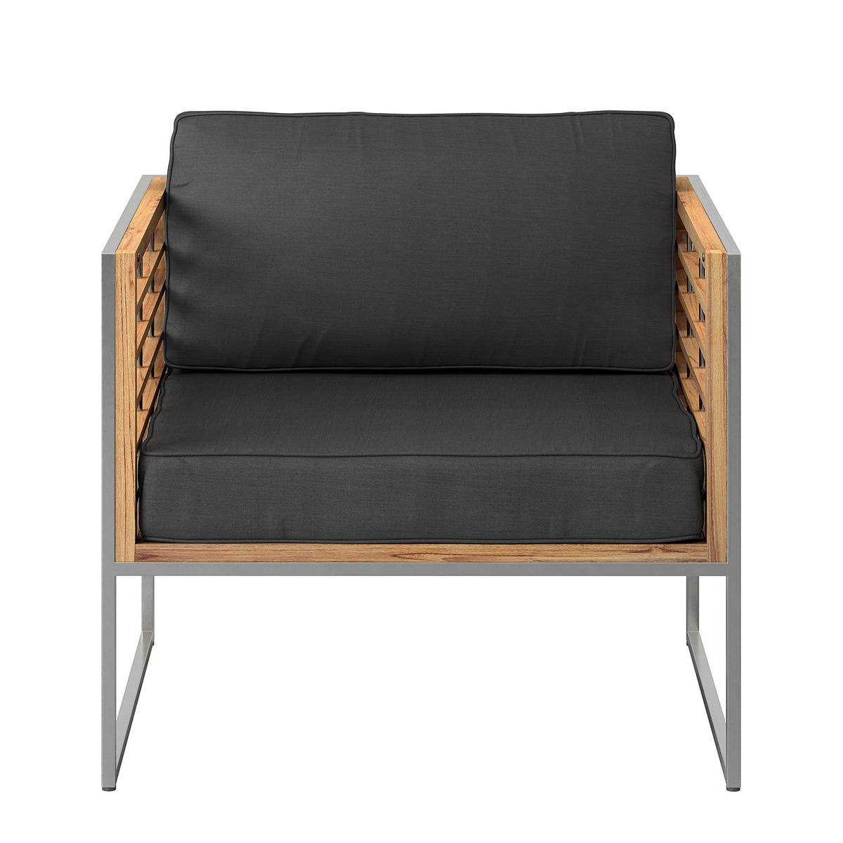 GARTENSESSEL - Webstoff / Teak massiv - Anthrazit, Holz/Textil (83/74/70cm) - home24