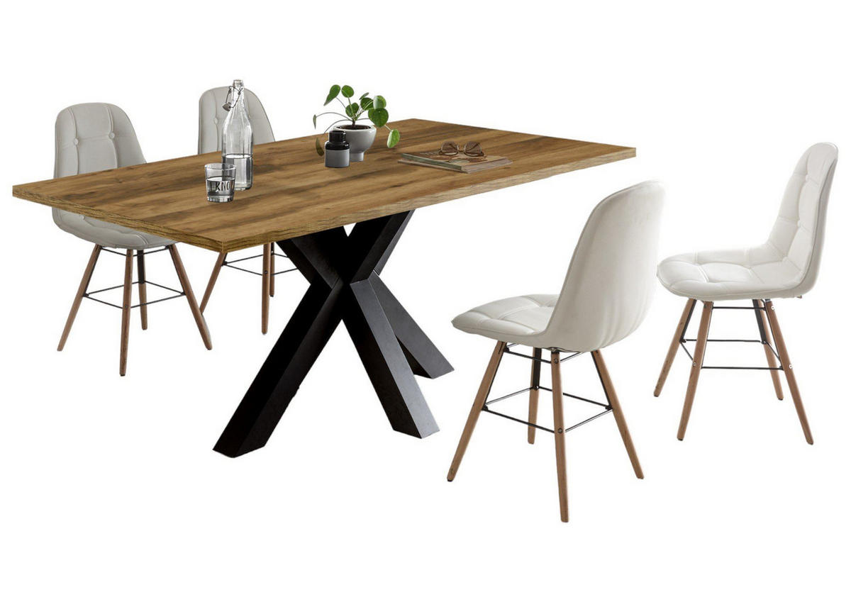 ESSTISCH ausziehbar Elda 1 140 x 90 x 75 Esszimmertisch Schwarzstahl/Plankeneiche - Alteiche, Holz (140/90/75cm) - 58aufmkessel