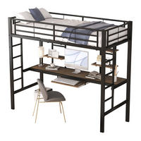 HOCHBETT 90/200 cm mit Schreibtisch, 2 Regalen und Tastaturablage aus Metall, Schwarz - Schwarz, Metall (90/200cm) - Redom