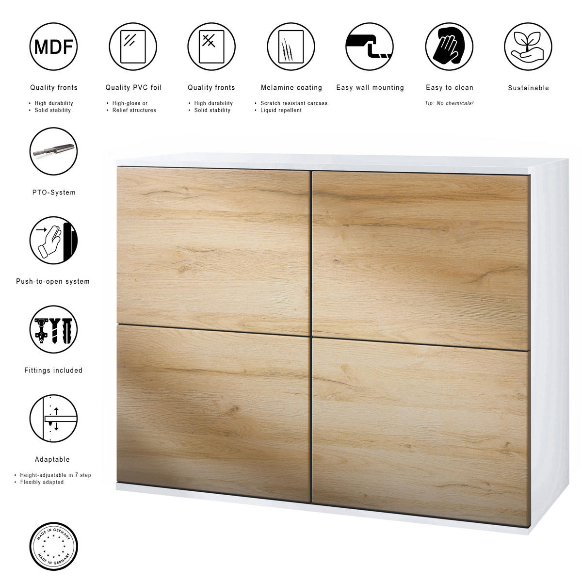KOMMODE Rova Eiche Wotan - Eiche Wotan, Holzwerkstoff (92.5/73.5/35cm) - Vladon