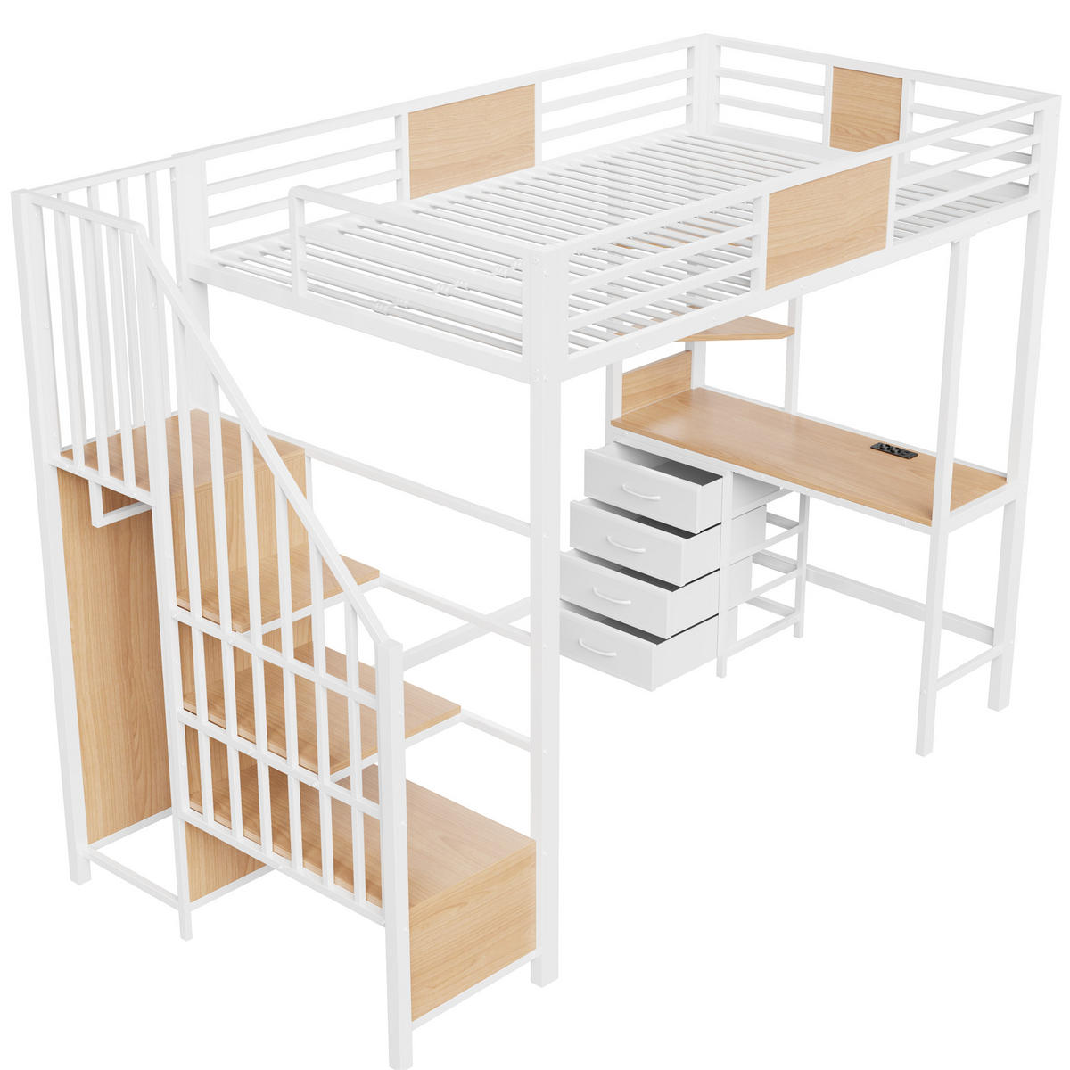 HOCHBETT mit Schreibtisch 90x200 cm Metall Weiß - Weiß, Metall (90/200cm) - Meubliv