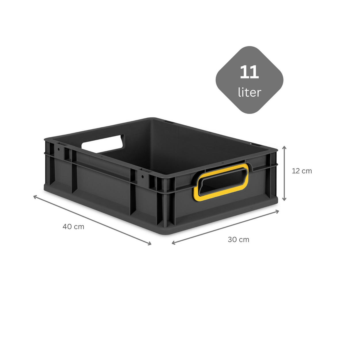EUROBOX NextGen Color 12x30x40 cm 11 Liter Griffe gelb offen, Schwarz - Gelb/Schwarz, Kunststoff (30/12/40cm) - PROREGAL