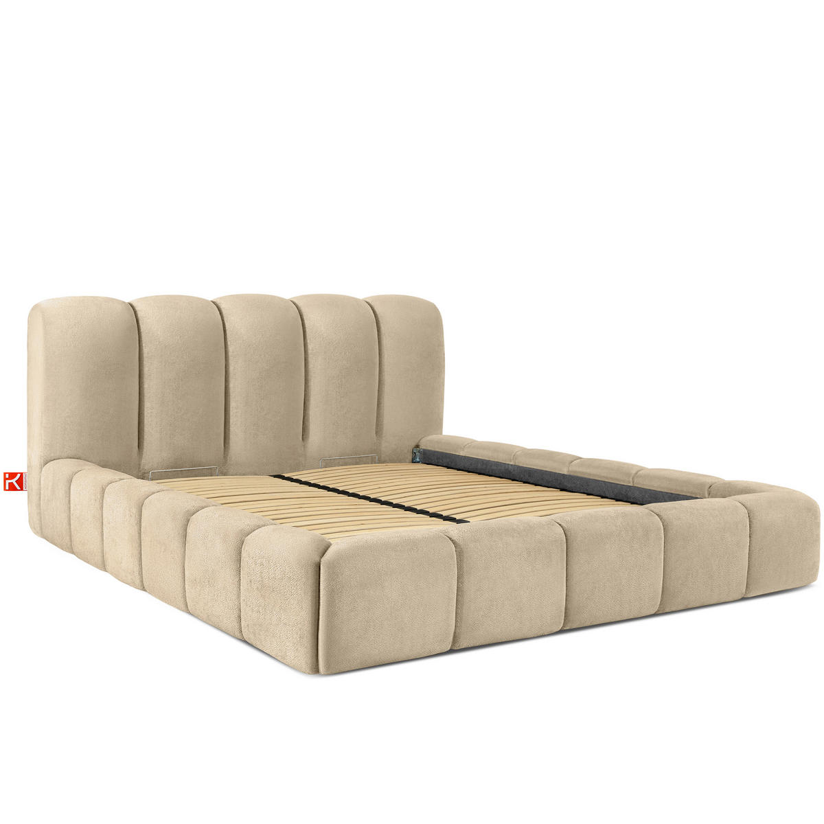 POLSTERBETT MERIDE Chenille, Beige - Beige/Schwarz, Holz/Textil (180/200cm) - KONSIMO®