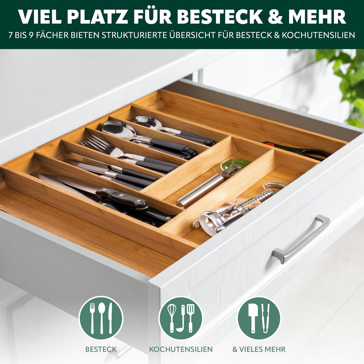 BESTECKKASTEN, Bambus - Braun, Holz (50/5/44.7cm) - bremermann