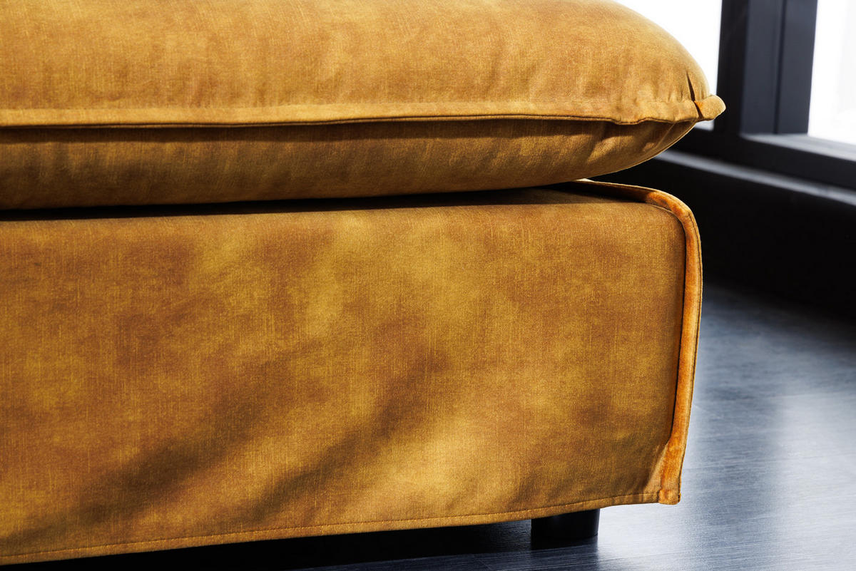 HOCKER HEAVEN Samt Senfgelb 100 cm - Gelb/Schwarz, Holz/Textil (100/42/100cm) - riess-ambiente