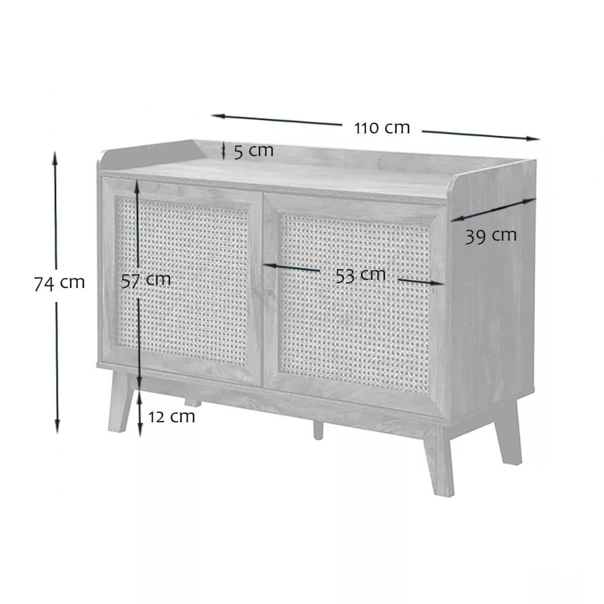 SIDEBOARD 2 türen mit rattan-geflecht - palmo 110/39/74,5 cm - Eschefarben, Holzwerkstoff (39/74.5/110cm) - Calicosy