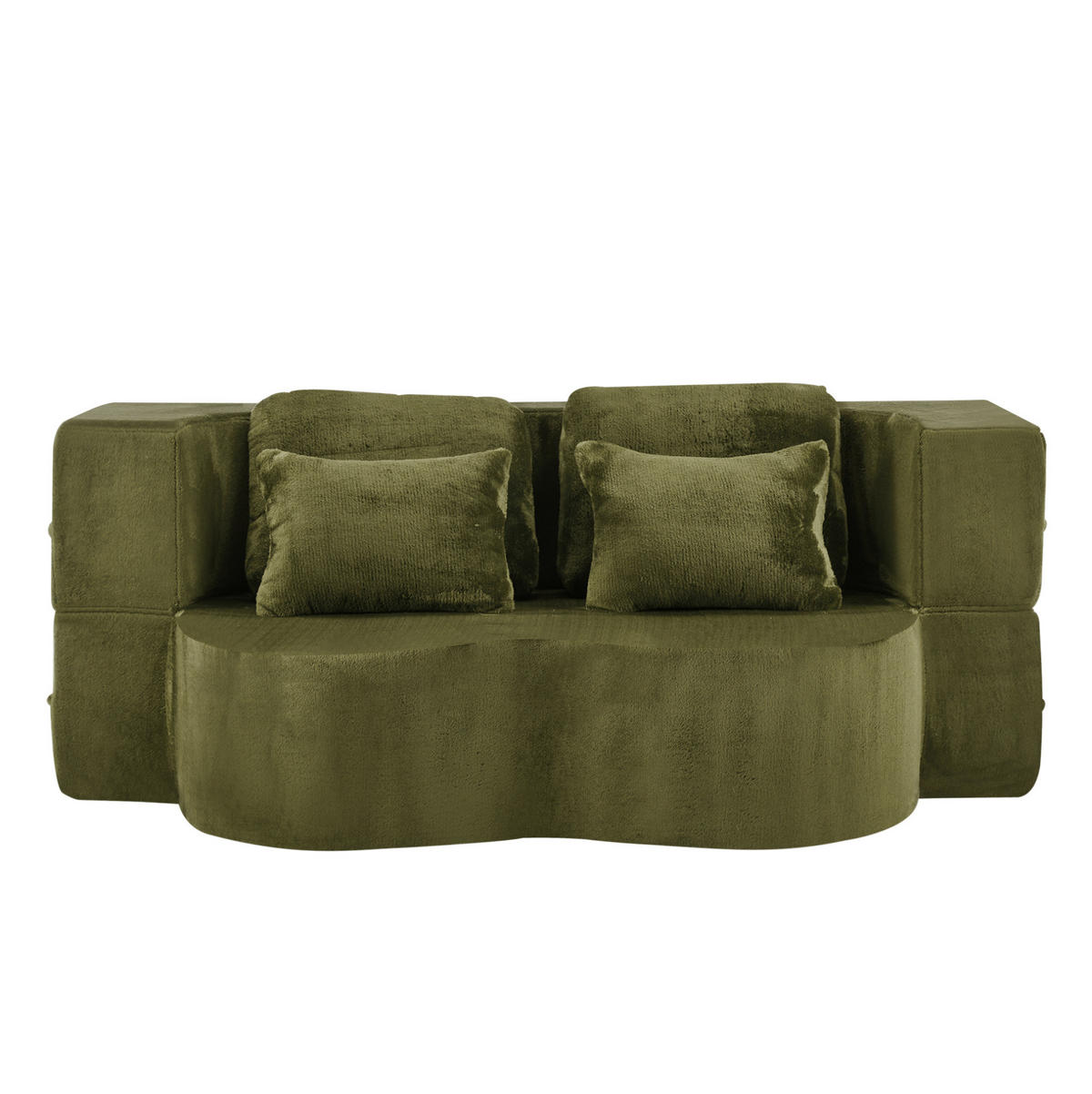 SCHLAFSOFA 2-in-1 Wellenprofil Grün mit 4 Kissen - Grün, Kunststoff (60/76/198cm) - Meubliv