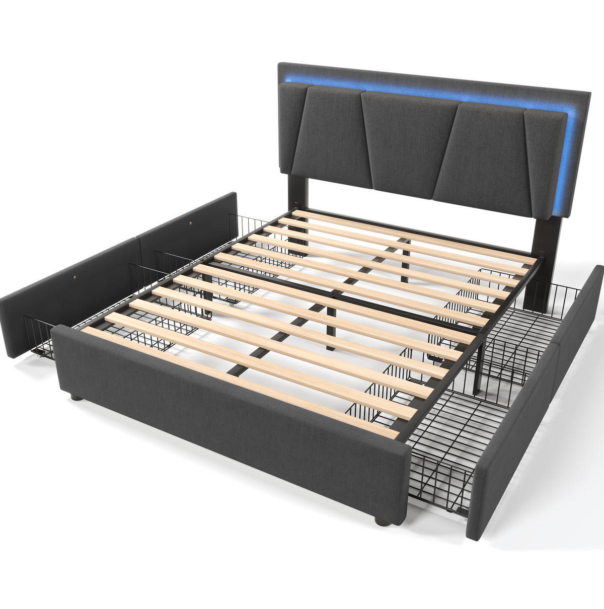 POLSTERBETT 160/200 cm Grau aus Holz mit LED-Beleuchtung - Grau, Holz (160/200cm) - OKMYHOME