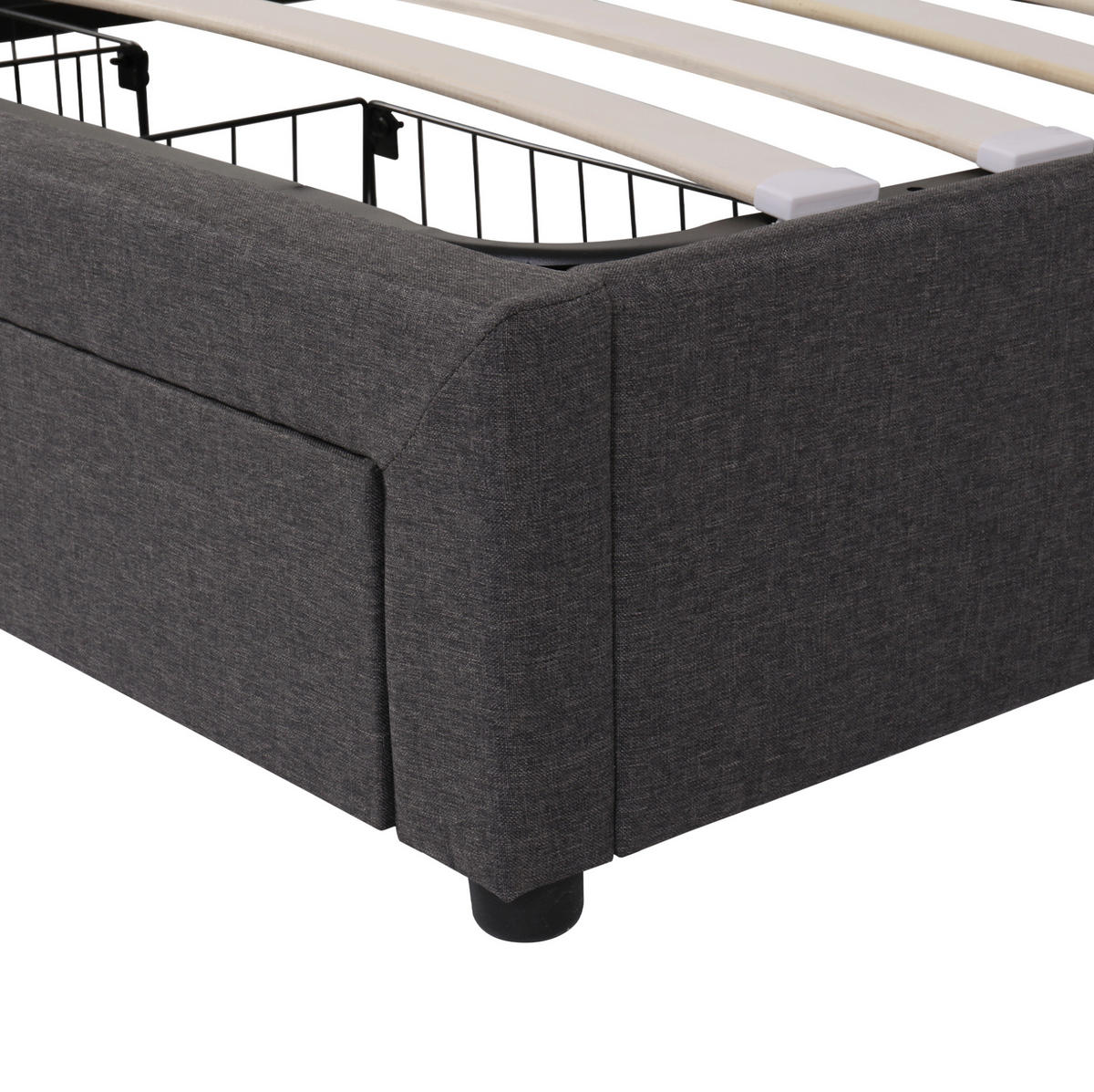 ČALÚNENÁ posteľ z ocele a ľanu 160x200 cm tmavosivá s LED osvetlením a úložným priestorom - sivá, textil (160/200cm) - Modfu