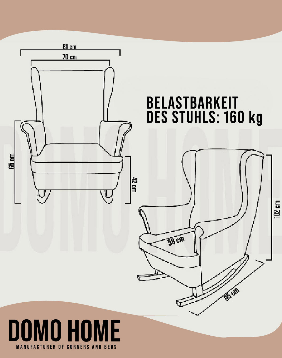 SCHAUKELSESSEL mit gepolstertem Sitz und Armlehnen, 102x81x95 cm, Cappuccino_29840 - Weiß/Sonoma Eiche, Holz/Textil (81/102/95cm) - DomoHome
