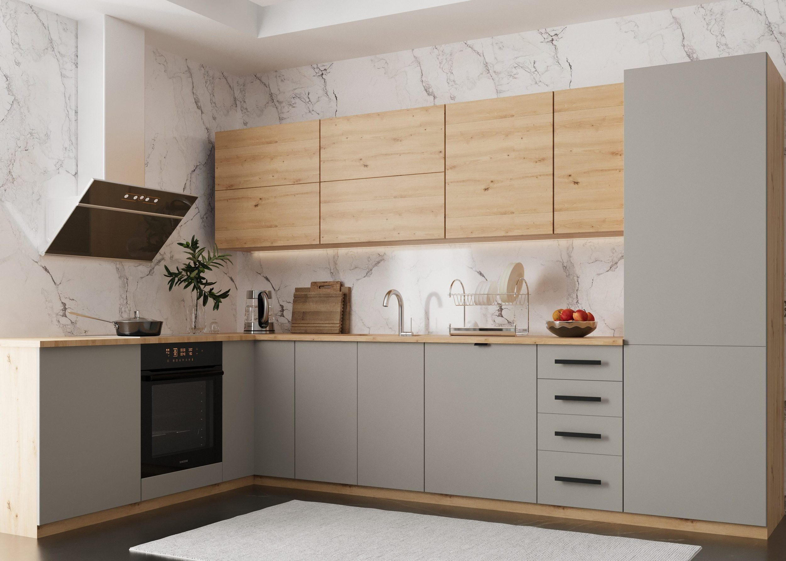 WINKELKÜCHE 330 x 210 cm Aspen K53-M330 - Beige/Eiche Artisan, Holz (330/212/210cm)