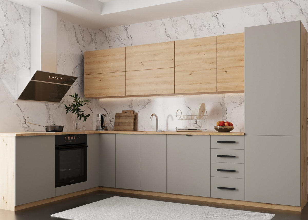 WINKELKÜCHE 330 x 210 cm Aspen K53-M330 - Beige/Eiche Artisan, Holz (330/212/210cm)