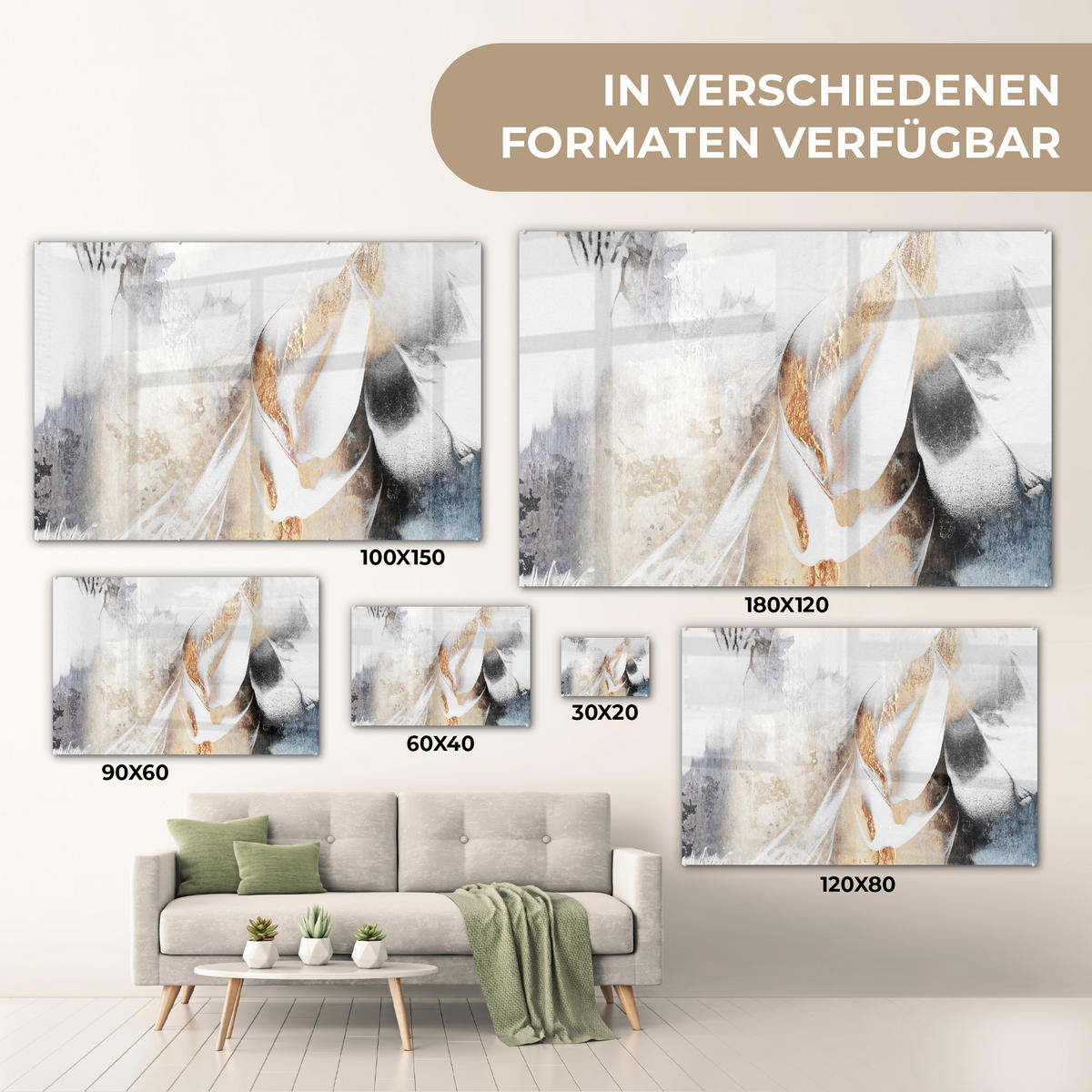 ACRYLGLASBILD Luxus - Abstrakt - Gold - Weiß 60x40 cm - Goldfarben, Glas (60/40cm) - MuchoWow
