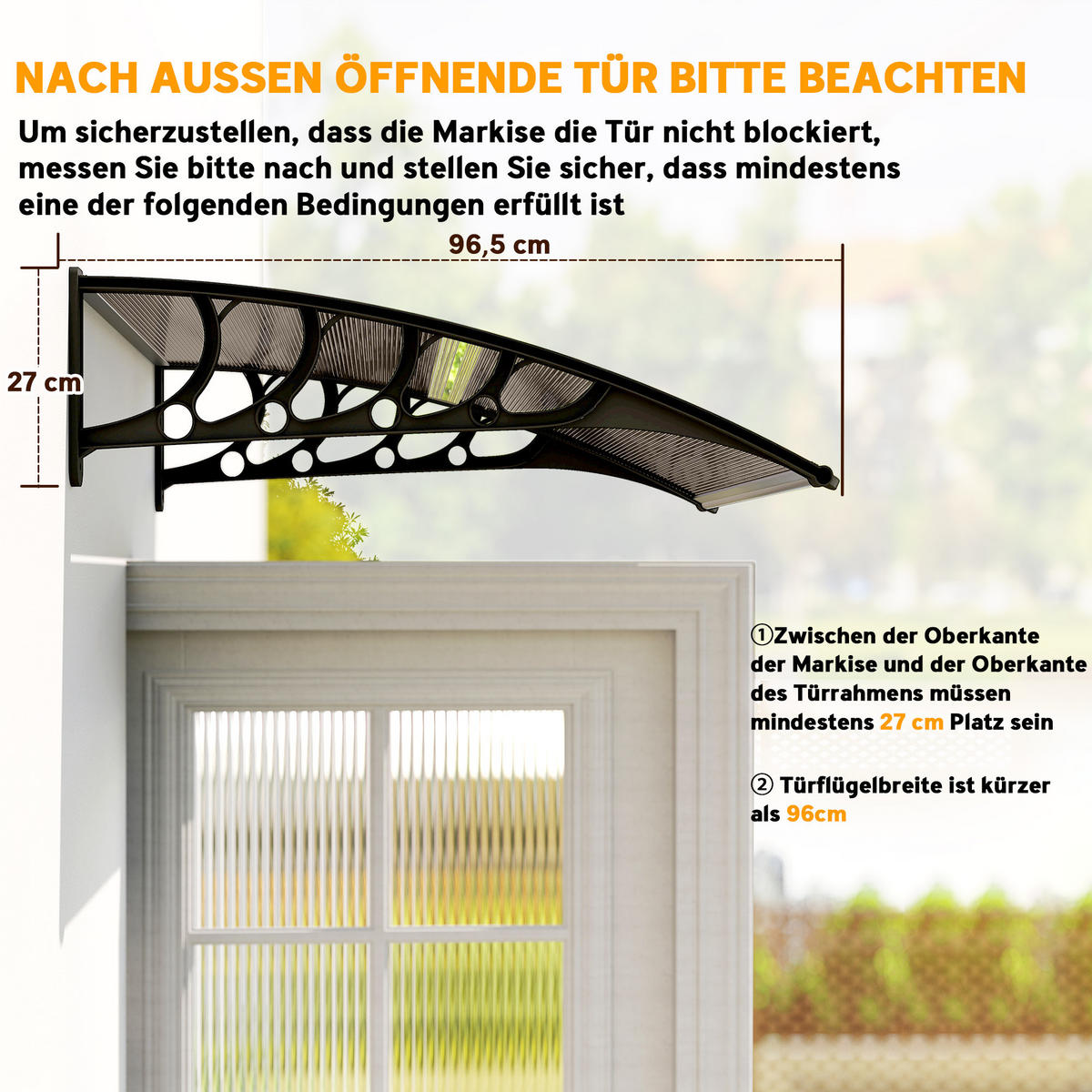 PULTVORDACH Vordach für Haustür 103x96,5x27cm mit UV Schutz für draußen Braun - Braun, Kunststoff (96.5/27/103cm) - Outsunny